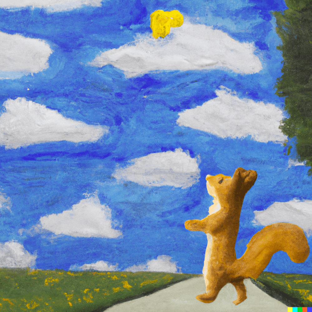 Squirrel on the road to reach the cloud - DALL-E